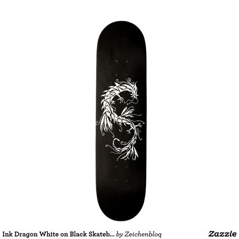 Summer Skating, Ink Dragon, Skate Bord, Skateboard Ideas, Black Skateboard, Skateboard Designs, White Deck, Skate Boards, Skateboard Aesthetic