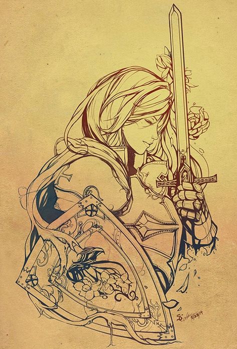 Crusader Tattoo, Drawings For Tattoos, Tattoo For Him, Tattoo Fancy, Angels Drawing, Female Armour, Tamora Pierce, Tattoo Line Art, Jasminum Sambac