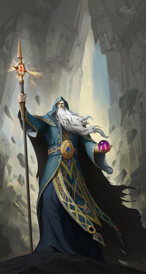 Wizard 001,  on ArtStation at https://www.artstation.com/artwork/g0YGxx Old Wizard Character Design, Old Wizard Art, Wizard Fantasy Art, Wizard Drawing, Wizard Drawings, Grand Wizard, Wizard King, Black Wizard, Wizard Staff