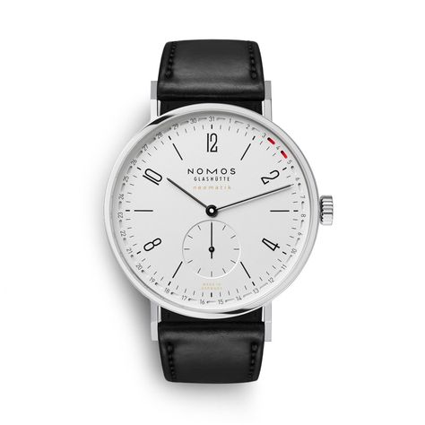 Nomos Neomatik 41 Update Watch | Uncrate Nomos Tangente, Mens Dress Watches, Monochrome Watches, Watch Roll, Red Dots, Classic White, Cool Watches, White Silver, Full Grain Leather