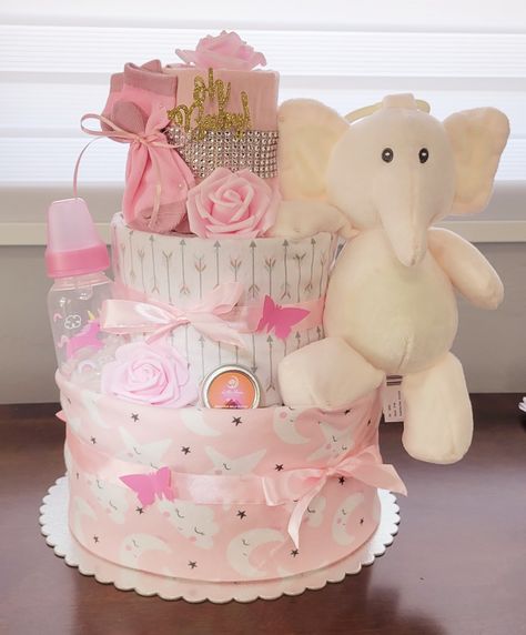 Diaper Cake Girl, Pink Diaper Cakes, Girl Diaper Cake, Nappy Cake, Baby Shower Diaper Cake, Baby Diaper Cake, Diy Baby Gifts