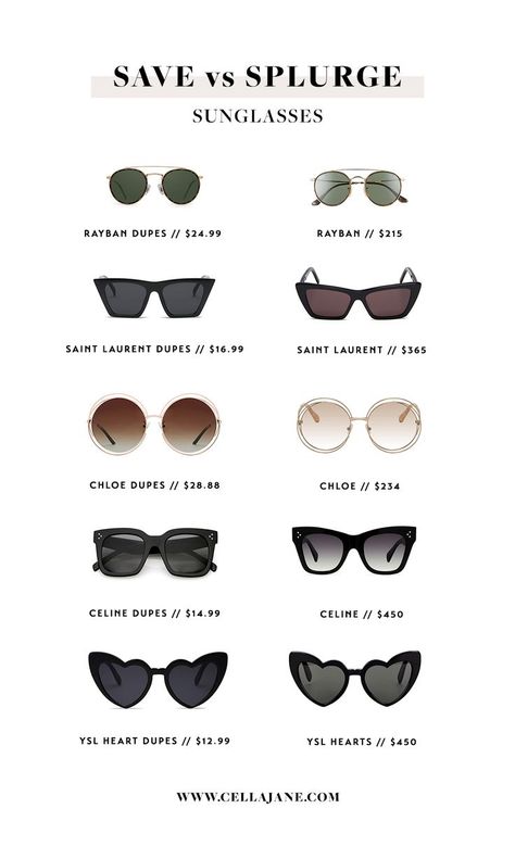 Save Vs Splurge: Summer Sunglasses | Cella Jane // designer sunglasses & designer dupes Save Vs Splurge, Everyday Sunglasses, Becky Hillyard, Save Or Splurge, Holidays 2023, Popular Sunglasses, Cella Jane, Casual Outfits For Moms, Boutique Ideas