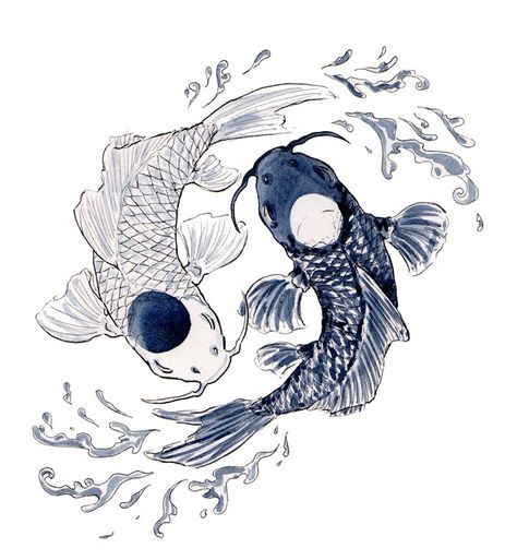 Yin Yang Illustration, Tato Ikan Koi, Grafika Vintage, Pisces Tattoos, Ikan Koi, Koi Art, Koi Fish Tattoo, Kunst Inspiration, Japon Illustration