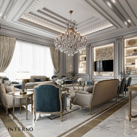 luxurious majlis on Behance Lotus Tower, Classic Interior Design Living Room, Classic House Interior Design, Luxury Ceiling Design, Living Room Classic, Bedroom Interior Design Luxury, Classic Villa, Ceiling Design Living Room, Classic Interior Design