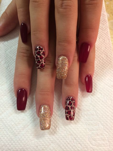 Cheetah print nail design Winter Nails Gel, Cheetah Nail Designs, Cheetah Print Nails, December Nails, Maroon Nails, Cheetah Nails, Leopard Print Nails, Her Nails, Print Nails