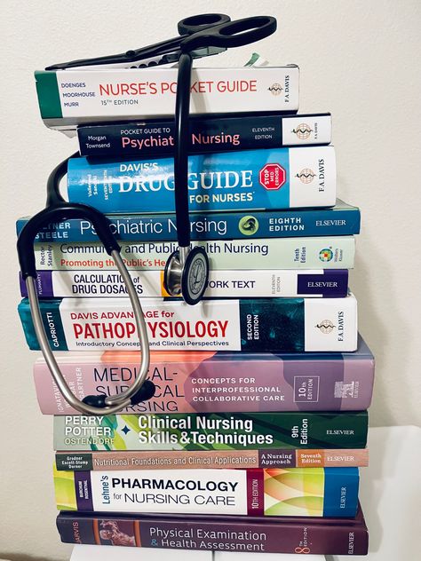 Lots of nursing textbooks for your motivation. Nursing Student Vision Board, Starting Nursing School, Student Vision Board, Nursing Textbooks, Nursing Aesthetic, Being A Doctor, Nursing School Inspiration, Nursing Goals, Nursing Motivation