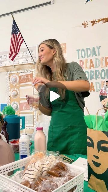 Melody Munch | Teacher Resource Creator on Instagram: "They’re going to remember this day forever 🥹 Comment “cafe” for the links! ☕️

The premise: students are hired as “baristas” and complete a series of themed learning tasks throughout the day! This includes editing the menu, using math skills to unlock the cash box, and completing a book tasting. 📕 

Of course they get to enjoy a “coffee break” (aka chocolate milk & whipped cream) during training as well! 

This video comes from @ohheyymissk who did this with her class at the end of last year. I am soooo impressed by her drink set up! Seriously NEXT LEVEL! 👏🏽🫶🏼 Thank you, Miss Kakura, for sharing this!! 

#teachersofinstagram #classroomideas #makelearningfun #teacherideas #classroomtransformation #elementaryteacher" Starbucks Day In Classroom, Book Tasting, Classroom Transformation, Cash Box, Drinking Set, Elementary Teacher, Math Skills, The Menu, 4th Grade