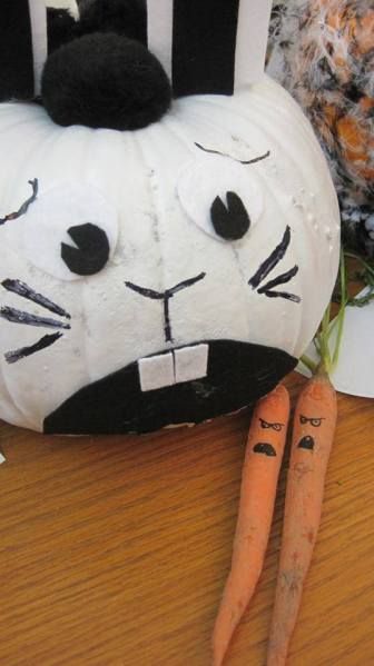 Creepy Carrots, “Consider the Carrots’ Point of View!” | kidsbook friends Creepy Carrots, School Holiday Crafts, Book Character Pumpkins, Story Book Pumpkin, Peter Brown, Character Pumpkins, Pumpkin Books, Fall Kindergarten, Trunk Or Treat