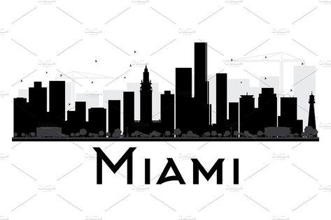 Miami City Skyline Silhouette by Booblgum on @creativemarket City Skyline Silhouette, Miami City, Skyline Silhouette, Mandala Tattoo, Instagram Icons, City Skyline, Miami, Instagram