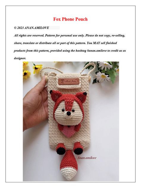 Crochet Fox Purse Pattern Free, Crochet Fox Hat, Crochet Phone Pouch, Fox Purse, Purse Patterns Free, Crochet Phone Cases, Fox Doll, Fox Hat, Crochet Panda