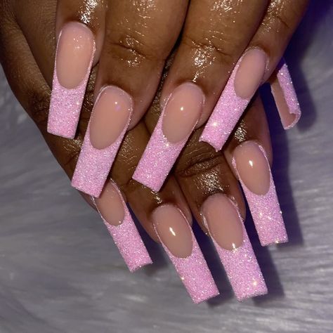 Instagram Pink French Tip Coffin Nails, Pink French Tip Coffin, Light Pink French Tip, Nail Inspo Coffin, French Tip Coffin Nails, Light Pink French, French Tip Coffin, Pink French Tip, Pink French