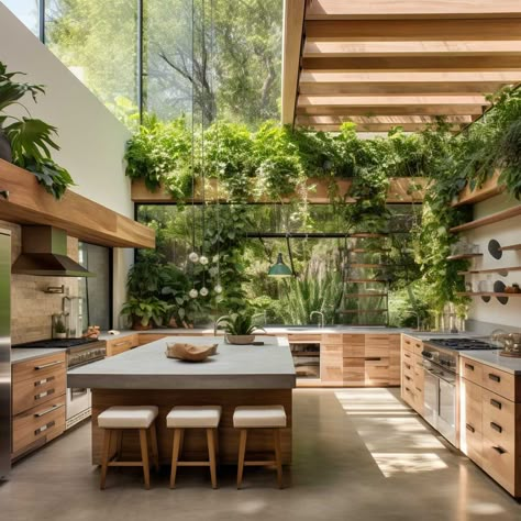 How Modern Australian Kitchen Designs are Changing the Game • 333+ Images • [ArtFacade] Back View House Design, Kitchen Design With Plants, Kitchen Nature Inspired, Modern Kitchen With Plants, Kitchens With A View, Modern Australian Kitchen, Modern Australian Interiors, Australian Kitchen Design, Biophilic Kitchen