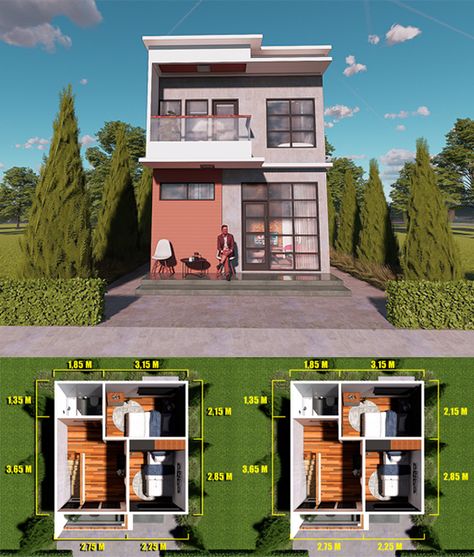 25 Sqm House Interior Design, 25 Sqm Floor Plan, Bedroom 4x5 Interior Design, Small House 3 Bedroom Simple, 25 Sqm House Design, 25sqm House Design, Tiny 3 Bedroom House Plans, Modern Tiny House Plans, Bedroom And Balcony