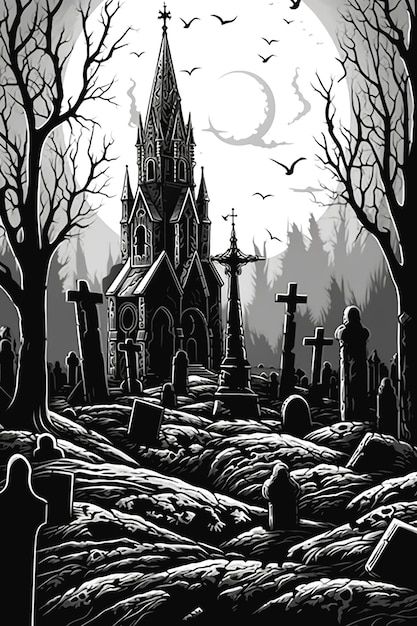 Premium Photo | Graphic of cemetery Gravestone Illustration, Graveyard Drawing, Cemetery Tattoo, Grave Art, Halloween Cemetery, Gothic Drawings, Haunted Graveyard, Grave Yard, Gothic Castle