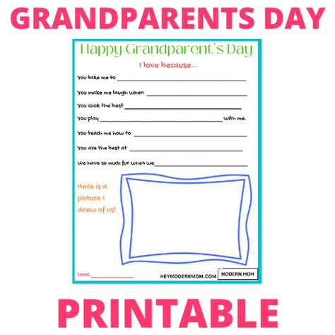 Grandparents Day Crafts Free Printable, Grandparents Day Printables Free, Grandparents Day Poem, Grandparents Day Cards, Grandparents Day Crafts, Happy Grandparents Day, Thank You Printable, Mom Printable, School Printables