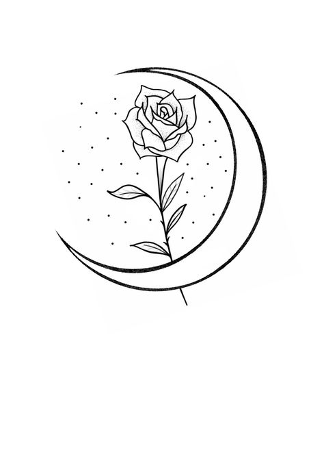 Moon With Roses Tattoo, Simple Tattoos Outline Line Drawings, Luna Tattoo, Ma Tattoo, Skull Rose Tattoos, Flying Tattoo, Floral Moon, Butterfly Tattoo Designs, Diy Tattoo