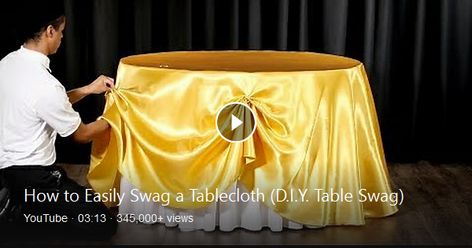 Learn how to easily and affordably swag a linen onto your table! For this tutorial we used a 48" round table,14ft table skirt, and a 108" round satin tablecloth. A table scallop is one of the simplest ways to dress up your wedding or event tables on a budget. These simply beautiful results can be used for cake tables, dessert tables, head or ... Sweetheart Table Chairs, Table Swag, Satin Tablecloth, Diy Tablecloth, Event Tables, Beauty And The Beast Theme, Cake Tables, Sweetheart Table Wedding, Quinceanera Decorations