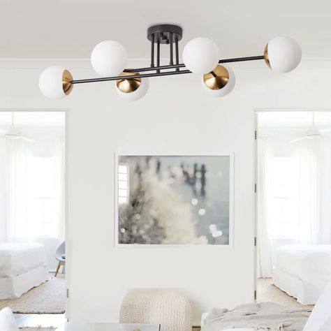 George Oliver Elyjiah Semi Flush Mount | Wayfair Hallway Ceiling Light Fixtures, Hallway Light Fixtures, Low Ceiling Lighting, Light Fixtures Bedroom Ceiling, Recessed Ceiling Lights, Bedroom Light Fixtures, Flush Mount Chandelier, Glass Ceiling Lights, Recessed Ceiling