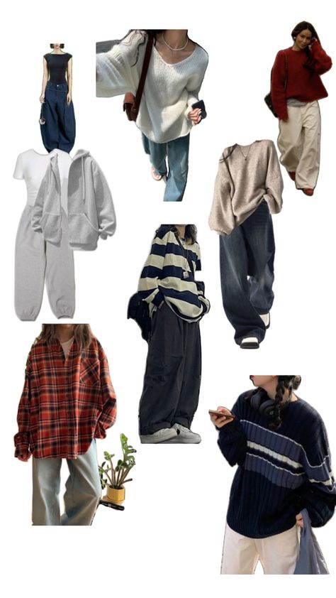 Casual Flannel Outfits Winter, Baggy Brown Pants Outfit, Baggy Flannel Outfit, Realistic Outfits, Sweatpants Outfit Ideas, Street Style Outfits Casual, Sweatpants Outfit, Korean Casual Outfits, Outfit Inspo Casual