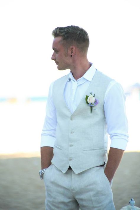 Cream Waistcoat Men, Groomsmen Attire Waistcoat, Men’s Tropical Wedding Outfit, Groom Outfit Beach Wedding Casual, Groom Attire For Beach Wedding, Groom Outfit Beach Wedding, Beach Wedding Groom Attire Casual, Beach Groom Attire, Summer Groom Attire