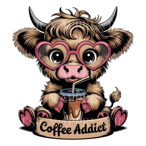 Cute Sublimation Designs, Sublimation Designs For Shirts, Highland Cow Png, Cute Highland Cow, Highland Cows, Cow Png, Cute Animal Clipart, Download Image