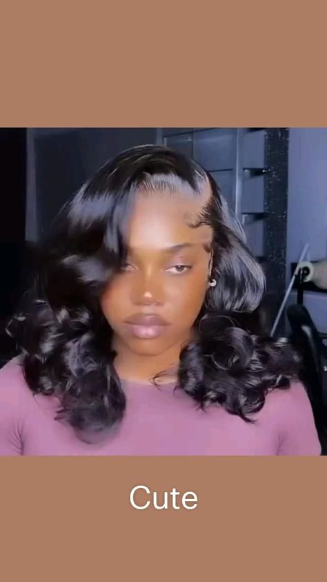 Bob Hairstyles For Prom, Side Part Bob Weave Curls, Middle Part Curls, Bombshell Curls, Pin Up Curls, Curls With Straightener, Prom 2022, Short Hair Black, Hair School