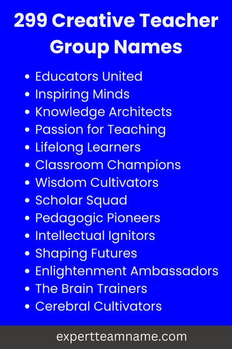 Teaching is a noble and rewarding profession where educators shape young minds, impart knowledge, and inspire future leaders and thinkers. Many teachers form groups or clubs to connect with like-minded individuals passionate about education. However, choosing the perfect name for a teacher group can be challenging as it represents the group’s identity and purpose. Book Club Names, Group Names Ideas, Teacher Forms, Group Names, Creativity Ideas, Bible Study Group, Teacher Books, School Team, Funny Teacher