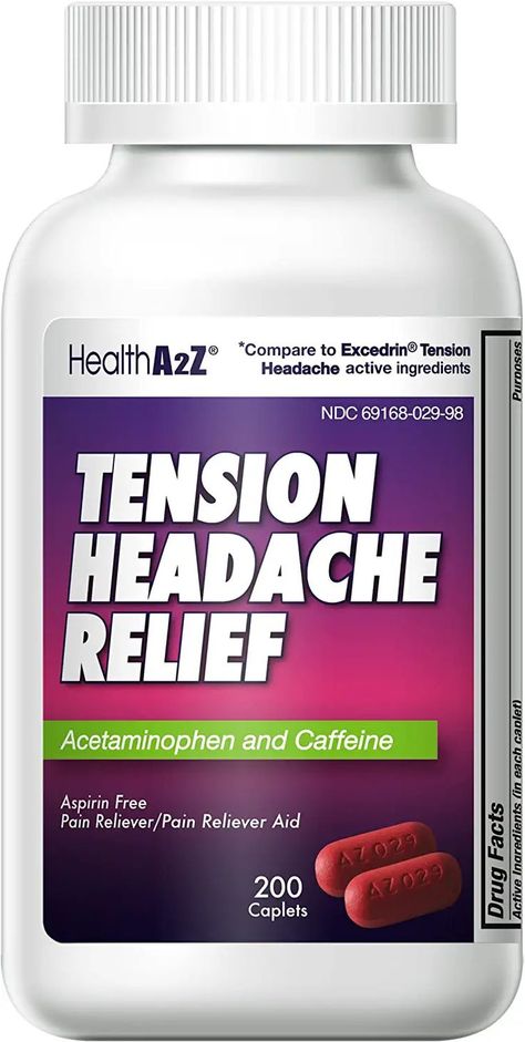 Made In USA / Compare to Excedrin active ingredient. It works by combining the power of Acetaminophen and Caffeine which work synergistically to provide fast relief for head, neck, and shoulder pain associated with tension and stress. It is aspirin free and is gentler on your stomach than aspirin-based products. Adults and children 12 years and over: take 2 caplets every 6 hours. Do not take more than 8 caplets in 24 hours. Children under 12 years of age: ask a doctor. Tension Headache Relief, Fever Relief, Neck And Shoulder Pain, Tension Headache, Headache Relief, Shoulder Pain, Active Ingredient, Headache, Health Care