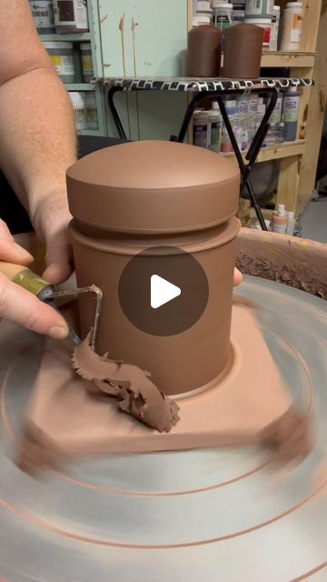 Anne Terpstra on Instagram: "Trimming a lidded jar - when a single form becomes two pieces.  #jar #ceramicjar #liddedjar #standardclay266 #iambrent #wheelthrowing #wheelthrown #trimmingpottery #chicagoceramics #chicagoartist #potteryvideo #potteryvideos #potteryreels #potteryreel #artreels #processvideo #maker #queerartist #potterystudio #pottery" Throwing A Lidded Jar, Lidded Pots Ceramics, Pottery Jars With Lids, Pottery Projects For Beginners, Small Ceramic Projects, Pottery Lids, Lidded Jars Pottery, Lidded Pottery, Throwing Pottery