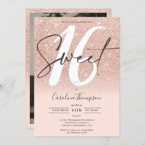 Gold Glitter Ombre, Budget Birthday, Pink Sweet 16, Photo Rose, 16th Birthday Invitations, Pink Sparkles, Sweet Sixteen Parties, Ombre Pink, Sweet 16 Birthday Party