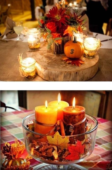 Non Flower Centerpieces Wedding Fall, Rustic Fall Wedding Ideas October Color Schemes, Autumn Table Centerpieces, Autumn Wedding Ideas October, Autumn Wedding Table, Wedding Autumn, Autumn Centerpieces For Table, Autumn Themed Wedding, Autumn Wedding Centerpieces