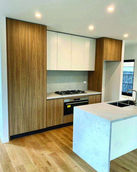 Polytec Prime Oak Woodmatt, Grey And Timber Kitchen, Polytec Prime Oak, Prime Oak Polytec, Prime Oak, Cabinet Interior, Timber Kitchen, Kitchen Splashback, Oak Kitchen