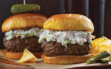 This Ooey-Gooey Dill Pickle Burger Will Be a Hit at Your Next Cookout Pickle Burger, Dill Pickle Sauce, Fried Dill Pickles, Summertime Food, Burger Sauces Recipe, Dill Recipes, Homemade Ranch Seasoning, Hot Pepper Jelly, I Am Baker