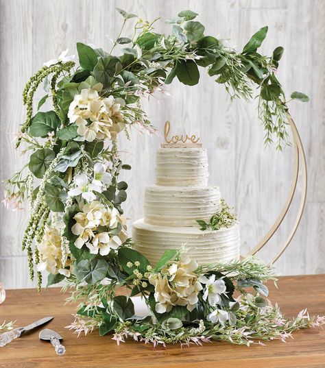 How To Make A Spring Floral Wedding Cake Hoop Stand Wedding Cake Hoop, Cake Hoop Stand, Wedding Cake Backdrop, Diy Wedding Cake Stand, Cake Hoop, Spring Floral Wedding, Cake Backdrops, Wedding Cake Display, Deco Ballon