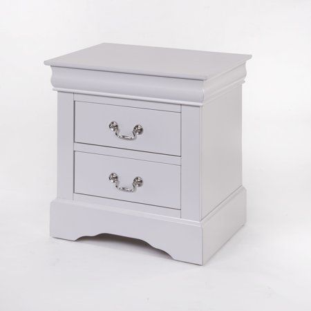 Transitional Nightstand, Wooden Nightstand, Nickel Metal, White Nightstand, Louis Philippe, Drawer Design, 2 Drawer Nightstand, Acme Furniture, Living Room White