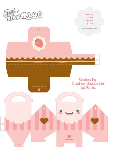 Cute printable cake box for rainy day fun! Valentines Bricolage, Printable Box, Valentine Cake, Papercraft Templates, Paper Toy, Cake Box, Creative Packaging Design, Box Template, Diy Box