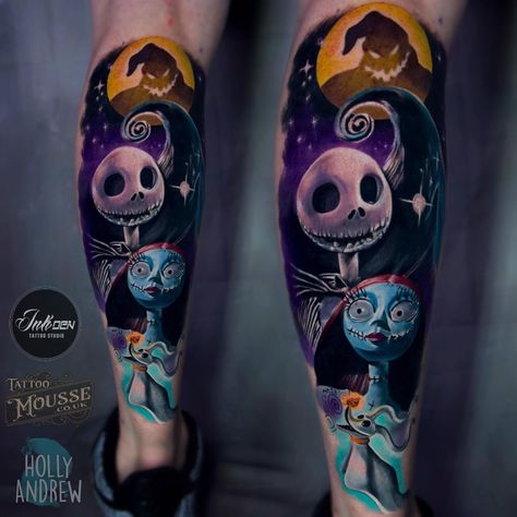 🎃 ❄️ Nightmare before Christmas leg piece done by Holly 🎃 ❄️ Very fitting subject to tattoo in Holly's favourite month!!! Thank you so much to Jack for sitting so well - it was a long day for both but so worth it!! Coraline Tattoo Ideas, Sally Tattoo, Jack Skellington Tattoo, Coraline Tattoo, Tim Burton Tattoo, Doctor Tattoo, Jack Tattoo, Jack Y Sally, Harley Quinn Tattoo