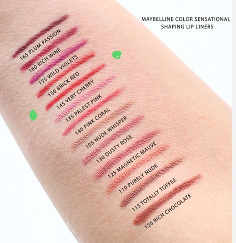 Color Sensational Maybelline, Lip Liner Swatches, Maybelline Lip Liner, Maybelline Color Sensational Lipstick, Maybelline Lip, Lip Liner Colors, Coral Lips, Maybelline Color Sensational, Lip Shapes