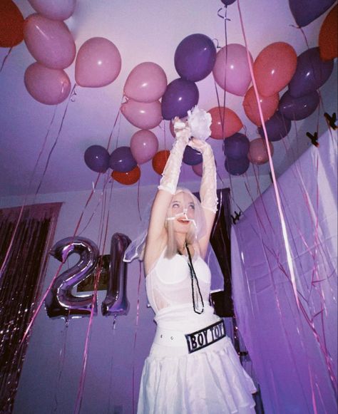 Turning 21 Aesthetic, Purple Aesthetic Party, Purple Birthday Aesthetic, Like A Virgin Costume, Purple 21st Birthday, Britney Spears Birthday, 21st Birthday Aesthetic, 21st Sign, 21st Bday Ideas