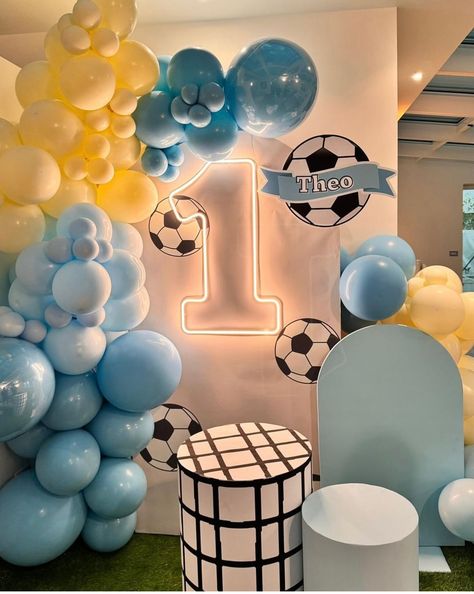 Soccer 2nd Birthday Party, Boys Soccer Birthday Party, Soccer Party Decorations, Soccer Cake, Soccer Birthday Parties, Baby Boy 1st Birthday Party, Soccer Birthday, Soccer Party, Baby Boy 1st Birthday