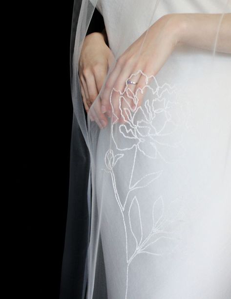 A modern & more personalized twist of the classic floral wedding veil. Adorn your bridal look with a hand embroidered bloom that will never wilt - a bloom that holds a special meaning to you ♡ Classic Floral Wedding, Floral Wedding Veil, Floral Wedding Veils, Personalized Embroidery, Bridal Look, Bespoke Wedding, Wedding Veils, Peony Flower, Flower Embroidery