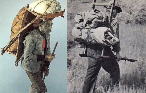 External Frame Backpacks – Applying the Old Ways to the New Journeys (Part 1) - Carryology - Exploring better ways to carry Cluttered Outfit, Medieval Backpack, Old Explorer, Old Backpack, External Frame Backpack, Japanese Backpack, Medieval Japanese, Frame Backpack, Bear Island