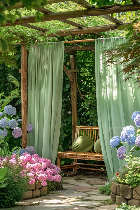 Create a stylish outdoor oasis with these must-see patio curtain ideas. Perfect for apartments and small balconies, these DIY projects include budget-friendly options like concrete curtain rods and boho tie backs. Enhance your backyard with waterproof drapes and privacy curtains, making your exterior space both beautiful and functional. Ideal for any decor style, from rustic to modern. Curtain Outdoor Patio, Porch Curtains Outdoor, Patio Curtain Ideas, Pergola With Curtains, Outdoor Pergola Curtains, Curtains Balcony, Garden Curtains, Apartment Porch, Small Balconies