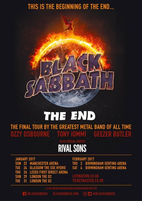 black sabbath the end tour... tinley 9/4/16 20th row Black Sabbath The End, Black Sabbath Concert, Rival Sons, Geezer Butler, Tony Iommi, Download Festival, Magazine Advert, Music Items, Heavy Metal Music