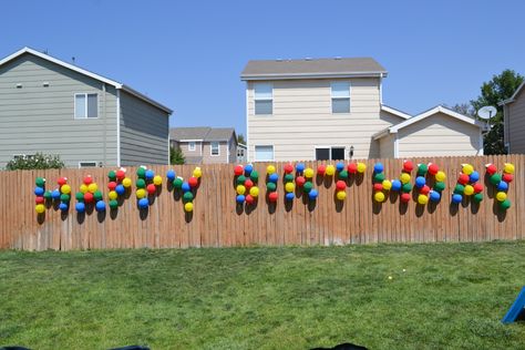 Fence decor for someone's bday Shark Pool, Backyard Dinner, Backyard Dinner Party, Aluminum Fence, Fence Decor, The Fence, Diy Baby, Outdoor Party, Baby Party