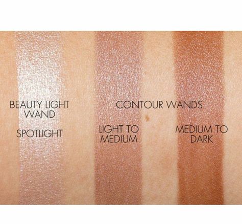 Charlotte Tilbury Hollywood contour and highlight wands swatches Charlotte Tilbury Contour Wand Swatches, Rare Beauty Contour Stick, Rare Beauty Contour, Charlotte Tilbury Contour Wand, Charlotte Tilbury Contour, Makeup Reference, Makeup Asthetic, Contour Wand, Contour And Highlight