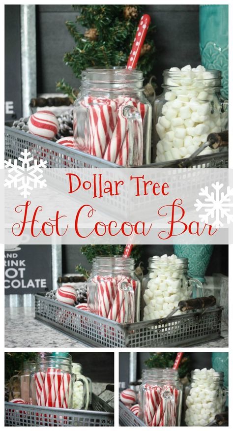 How to make a hot cocoa bar from Dollar Tree items! You don't have to be extravagant to have a beautiful little set up on the cheap! Check it out! Hot Cocoa Bar Christmas, Christmas Hot Chocolate Bar, Fun Christmas Party Ideas, Adult Christmas Party, Cocoa Christmas, Hot Chocolate Bar, Christmas Hot Chocolate, Diy Event, Christmas Sweater Party