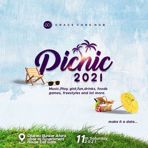 Picnic, grace, core, hub, Picnic Poster Design Graphics, Hangout Poster Design, Picnic Flyer Design Ideas, Hangout Background, Picnic Graphic Design, Picnic Poster Design, Picnic Flyer Design, Hangout Flyer Design, Homecoming Flyer Ideas