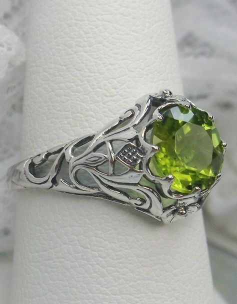 Order 66, Antique Filigree, Daisy Design, Daisy Ring, Peridot Stone, Victorian Rings, Sterling Jewelry, Sterling Silver Filigree, Peridot Ring