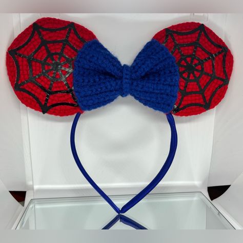 Crochet Spider-Man Minnie Ears Crochet Minnie Ears, Crochet Disney Ears, Crochet Mickey Ears, Crochet Ears, Micky Ears, Etsy Patterns, Crochet Spider, Disney Crochet, Disney Mouse Ears